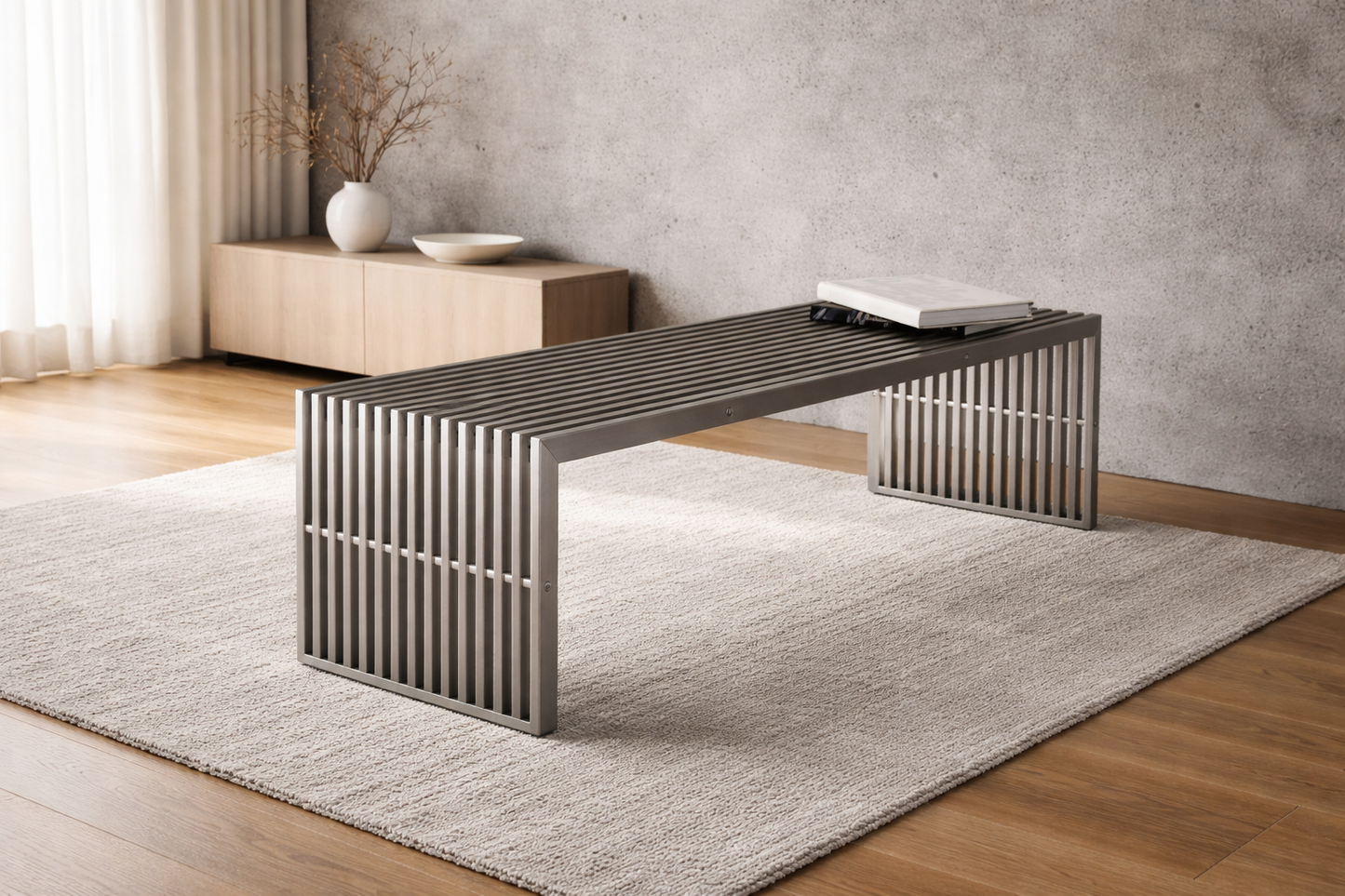 NORDEN Grid — Stainless Steel Table & Bench