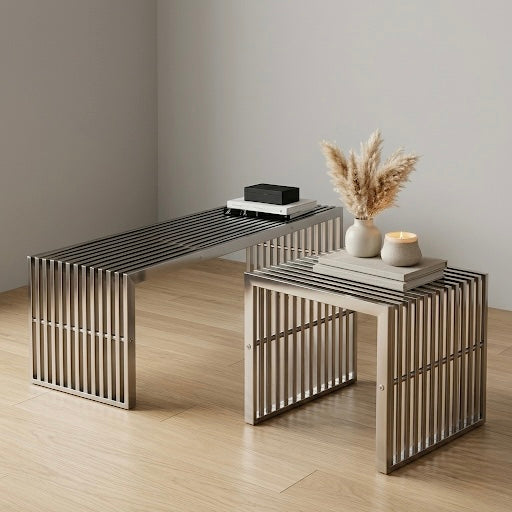 NORDEN Grid — Stainless Steel Table & Bench